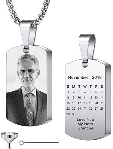 MeMeDIY Personalizzato Dog Tag Cani Pendente Collana per urna Incisione Foto/Nome/Data/Calendario per Uomo Donna Cane Gatto Animale Ceneri in Acciaio Inossidabile Kit Imbuto per cremazione