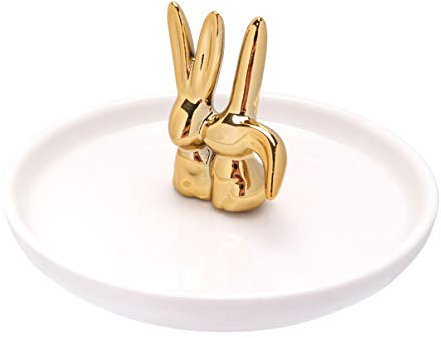 Yardwe Plat à Bijoux en Céramique Forme de Lapin Porte-Bague Organisateur D'affichage de Bijoux Plateau de Bibelot Bracelet Organisateur Boucles d'oreilles Support de Stockage pour Clés