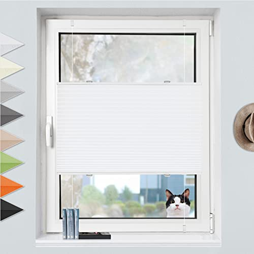 Grandekor Plissee Klemmfix Plisseerollo ohne Bohren (45x80cm Weiß), Fensterrollo Faltrollo Easyfix lichtdurchlässig Sicht- & Sonnenschutz für Fenster & Tür