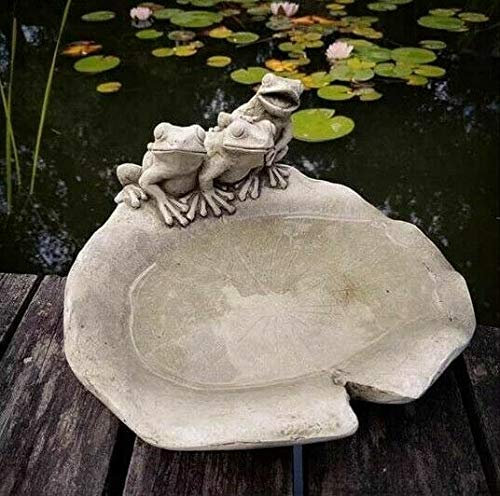 Frogs on Lily Statue | Reconstituted Stone Bird Bath Feeder Outdoor Pond Concrete Garden Ornament