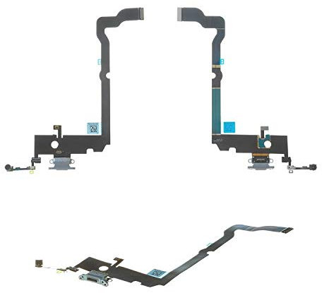 Flex Cable Repair Parts Replacement compatible with iPhone XS Max, (headphone connector, charge connector, gray, with microphone)
