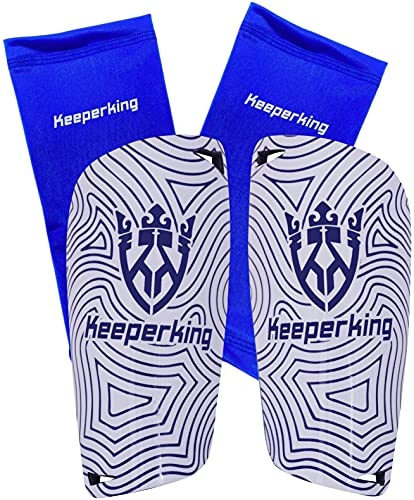 Keeperking Schienbeinschoner Fußball für Erwachsene Jugend Kinder Fussball Socken Shin Guard Herren Jungen Mädchen Fußball mit Gepolsterter Knöchelschutz Ausrüstung (S, Blau)