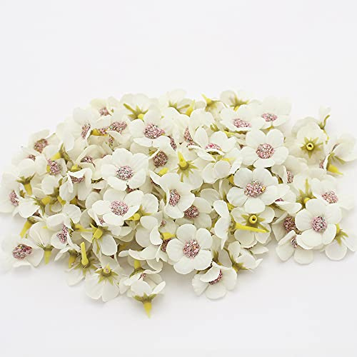 100 Stück Künstliche Blumenköpfe Blütenköpfe Deko-Blüten Kunst Blumen Köpfe Mini Kunstblumen Blüten-Köpfe für Hochzeit Feste Party Home Deko DIY Basteln Garland Scrapbooking Haarschmuck,Ø 2.5cm Weiß