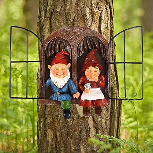 Elf Out The Door Tree Hugger - Pärchen Zwerg Baum Peeker Yard Kunst Garten Ornament Lustige Naughty Gnome Baum Skulptur Garten Dekoration