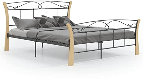vidaXL Bett mit Lattenrost Metallbett Bettgestell Doppelbett Schlafzimmerbett Bettrahmen Ehebett Schlafzimmermöbel Schwarz Metall 140x200cm