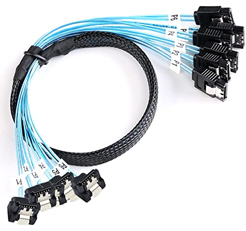 ADCAUDX Cable SATA-III: 0,5 m, 6 piezas/juego, cable SATA de 90 grados en ángulo recto SATA, cable de datos SAS/SATA-6Gbps para unidades SDD HDD CD DVD (1.6 pies)