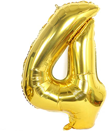 D2D | Party Balloon Zahl 4 XXL in Gold - Größe 100 cm - Folienballon - Zahlenballon - Geburtstagsdeko - Helium Ballon