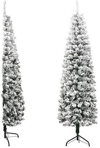 Tidyard Mitad árbol Navidad Artificial Delgado Medio Árbol de Navidad Artificial con Soporte Decoración Desmontable Vacaciones Ligero Adornos Festivos Artificial Navideño con Nieve 210 cm