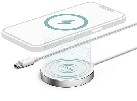 Hama Wireless Charger, Kabelloses Ladepad 15 Watt, kabellos für iPhone (Magnetisch Laden, Induktionsladegerät, Apple MagSafe-kompatibel, Fast Charge, Tisch Ladestation) weiß