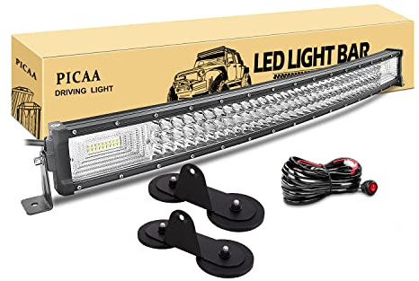 PICAA LED Lichtbalken, 32 Zoll 78.5 cm 405W 7D Gebogene Lichtleiste 12V | LED Arbeitsscheinwerfer Bar,Dreireihig,mit magnetischer Halterung (A) ，für Off-Road 4WD, SUVs, ATVs, UTVs, Lastwagen,6000K