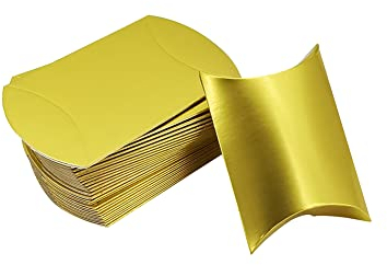 FSSTUD 100 Stück Kleine Kissen Boxen Süßigkeiten Verpackungs Schachtel Hochzeit Gastgeschenk Boxen Leere Pralinenschachtel Schmuckschachtel für Geburtstag Party Golden