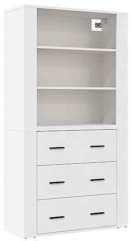 vidaXL Highboard, Sideboard mit viel Stauraum, Mehrzweckschrank Kommode Wandmontage, Schrank Beistellschrank für Wohnzimmer, Modern, Weiß Holzwerkstoff