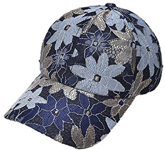 Cappellino da baseball da donna, vintage, cappello, ricamo, floreale, in cotone, regolabile, visiera anti-sole, cappello da sole, sport estivo, berretto snapback da golf all'aperto, blu, 58 cm