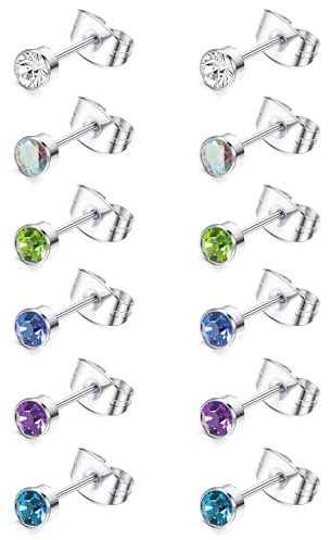 JeweBella 6Pairs G23 Titan Ohrstecker für Damen Herren Mädchen Hypoallergen Kleine Titan Ohrringe Set Zirkonia Medizinische Ohrstecker Chirurgenstahl Gesundheitsstecker Ohrringe 4/6MM