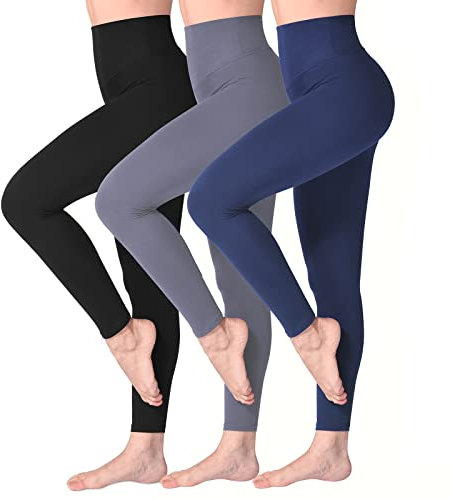 SINOPHANT Leggings Damen High Waist - Blickdicht Leggins mit Bauchkontrolle für Sport Yoga Gym(3 Schwarz/Schwarzblau/Grau,XXL)
