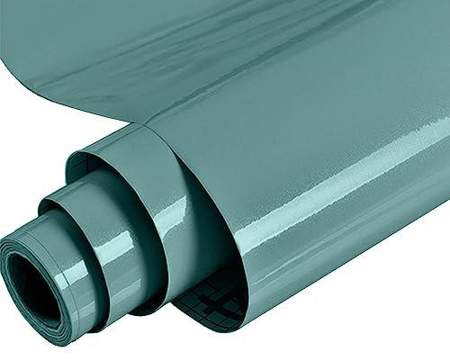 MOCNT Glossy Self Adhesive Wallpaper 80cm x 5m Sticky Back Vinyl Wrap Cabinets Kitchen Sticker Waterproof Oilproof Furniture Stickers Removable Vinyl Film Cover Wardrobe Grey Green