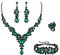 EVER FAITH 4 Stück Schmucksets für Damen Party Hochzeit Braut Strass Kristall floralen Welle Teardrop Halskette baumeln Ohrringe Armband Ring Set Grün Schwarz-Ton