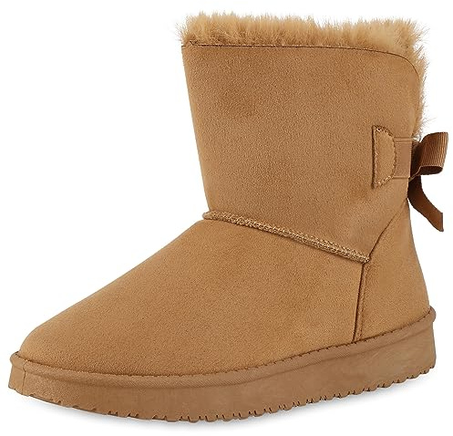 VAN HILL Schlupfstiefel Damen Zierperlen Stiefel Stiefeletten Warm Gefüttert 611516 Hellbraun 40