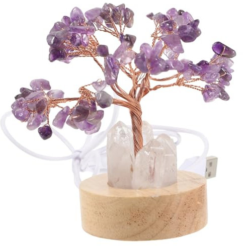 OSALADI Amethyst Nachtlicht Heilkristallbaumlampe Geldbaum-nachtlampe Meditation Amethystbaum Nachtlampe Mit Amethystbaum Dekorative Nachtlampe Hölzern Einkristall Natürlich