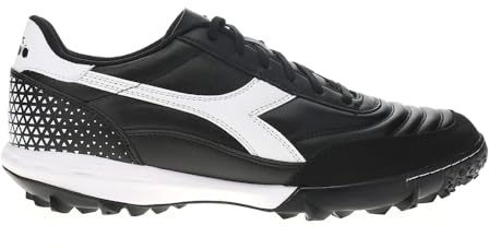 Diadora Calcetto LT Turf Fußballschuhe – Vollnarbenleder, verbesserte Dämpfung, verschleißfester Gummi, Kunstrasen, optimale Traktion und Stabilität, Schwarz/Schwarz/Weiß, 46 EU