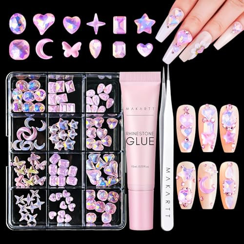 Makartt Nail Rhinestone Glue Gel Kit - Strong Glue with Rhinestone, Gem & 3D Nail Charms