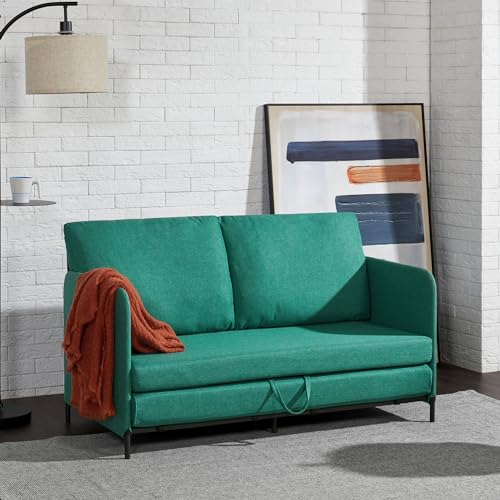 [en.casa] Schlafsofa Soini 2-Sitzer Sofa mit Schlaffunktion gepolstert Schlafcouch mit Bettkasten Bettsofa ausziehbar Grün Klappsofa Schaumstoff