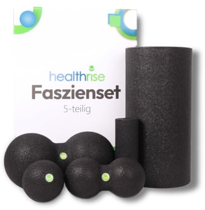 Health Rise Faszien Set für optimale Selbstmassage | 5-teilig | Inklusive Faszienrolle, Duoball 8/12cm, Mini Rolle | Effektive Muskelmassage und Entspannung | Perfekt für Heimgebrauch und Fitness 