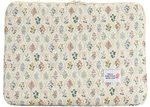 jingyuKJ Puffy Laptop Sleeve Case Floral Laptop Bag Portable Quilted Carrying Case Computer Cover Compatible with 13/14/15 Notebook