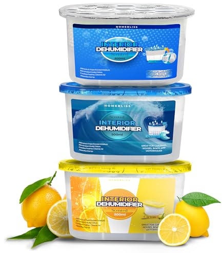 Dehumidifier 500ml Scented Ocean, Citrus and Fresh Linen. Condensation Remover Moisture Absorber Dehumidifiers for Damp, Mould, Moisture in Home, Caravan, Office, Garage (Pack of 3)