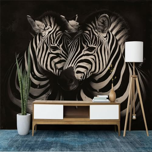 Fototapete Zebra mit Tiermotiv Tapeten Moderne Wanddeko, Schwarz Vlies Tapeten Wandtapete Fototapete für Wohnzimmer Schlafzimmer Büro oder Flur, 400 x 280 cm (B x H)