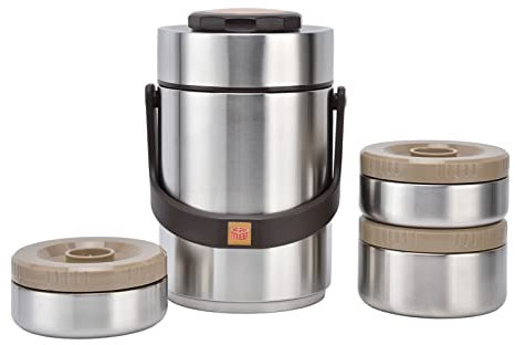 TOPINCN 2000 Ml Mehrschichtige Isolierte Lunchbox, Versiegelter Vakuum Lunchbehälter aus Edelstahl, Isolierende Isolierte Lebensmittelgläser (Originalfarbe)