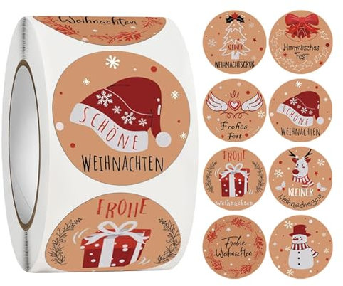 Lafo 500 Stück Aufkleber Weihnachten, 3.5cm Rund Selbstklebend Etiketten, Geschenketiketten Sticker Rolle Deko, für Geschenkverpackung, Weihnachtsdekoration usw (B)