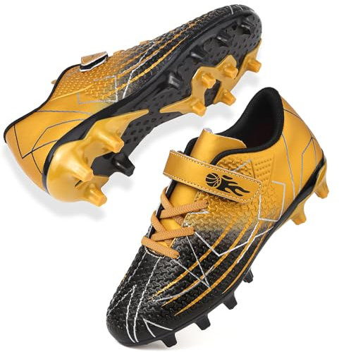 Mufanton Zapatos de Fútbol Niño Spike Aire Libre niños Calzado de Fútbol Profesionales Atletismo Entrenamiento Botas de Fútbol Adolescentes,Negro Dorado,EU38