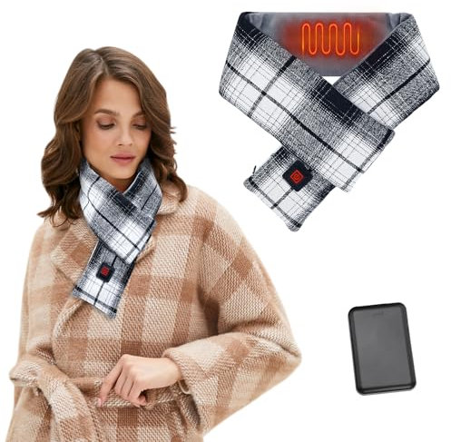 Geegear Beheizte Schals mit Powerbank 5000mAh, Heizschal, USB Beheizter Schal mit 3 Stufen Einstellbarer Temperatur, Soft Baumwolle Unisex Winter Heizschal Nackenwärmer Heizkissen
