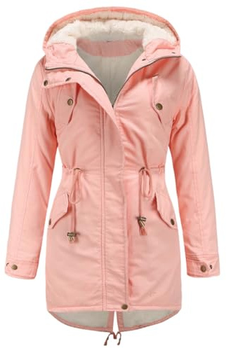 Miaikvs Parka à capuche doublée en polaire pour femme Manteau d'hiver rembourré coupe-vent chaud(Rose,XXL)