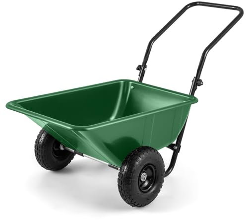 COSTWAY 2-Wheeled Wheelbarrow, 80L Heavy Duty Garden Cart with 270° Adjustable Handle and 26cm Pneumatic Tires, Home Yard Dolly Utility Carts Hold up to 100KG (Green+Black)