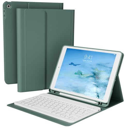 KVTVOU Tastatur Hülle für iPad 9. 8. 7. Generation 10,2 Zoll, Dunkelgrün | mit Stifthalter, Magnetisch Bluetooth Abnehmbarer Tastatur, Weiche TPU Rückseite, QWERTZ Layout, 2021/2020/2019