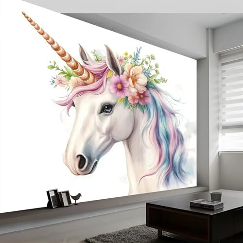 Générique Papier Peint Intissé Aquarelle Animal Licorne, Licorne Animale Aquarelle Papier Peint Photo 200x140cm, pour Fresque Murale pour Salon Chambre Cuisine