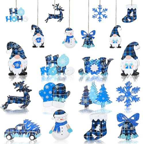 Amabro 24 Pièces Decoration Noel Sapin,Décoration Noel,Christmas Decorations Décorations De Noël Decoration Sapin De Noel avec Flocon De Neige GNOME Bonhomme Neige Camion Renne Clochette Décorations