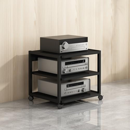 Multifunktionales Ablageregal mit Universalrädern Audio-Audio-Speicherregal TV Rack HiFi Regal Audio Schrank Beistelltisch Holz für Wohnzimmer für Wohnzimmer Spielzimmer Schlafzimmer.(Nero,50x40x48.5c