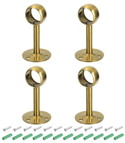 sourcing map 4 Pcs 0.98 Inch Curtain Rod Holder, Ceiling Mount Pipe Flange Socket, Stainless Steel Closet Rod Bracket with Screws, Gold