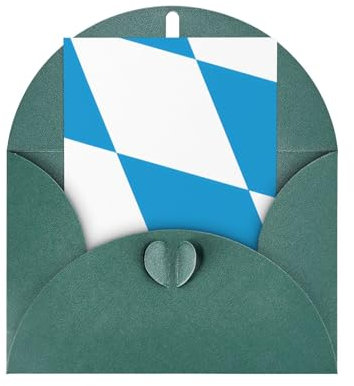 Grußkarte mit bayerischer Flagge, Perlen-Motiv, umweltfreundliches Material, Liebesknopf, Faltart, 10,2 x 15,2 cm, für Vatertag, Hochzeit, Einladungskarten, Glückwunschkarten, Umschlag