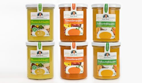 Intervallfasten mit Suppen Ralf Moll® Fastensuppen | 6x380ml Bio-Suppen im Glas | Fastenkur Souping vegan | Blumenkohl | Tomate | Süßkartoffel