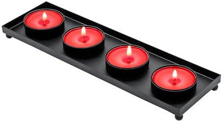 Advents Kerzenständer schwarz für 4 Teelichter - 28 x 8 cm - Metall Kerzenleuchter eckig - Weihnachts Tischdeko Fensterdeko