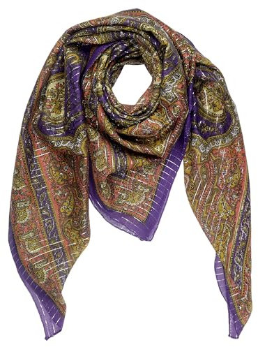 Freak Scene Baumwolltuch indische Blumen Blätter Muster06 lila braun Lurex silber quadratisches Tuch