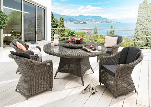 Destiny Sitzgruppe Malaga Luna 4 Sessel + Tisch Ø150x75cm + Drehteller, Vintage grau