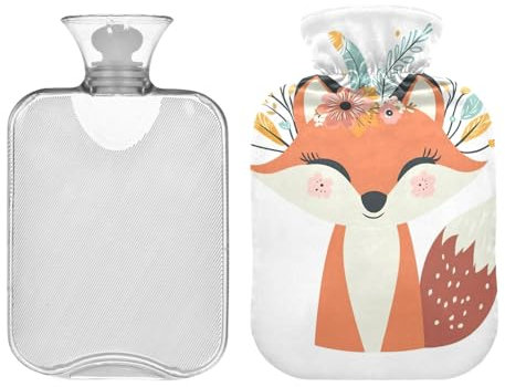 Cute Fox Wärmflasche mit Bezug, 1 Liter Wärmbeutel zur Schmerzlinderung, Wärmflaschen mit Bezügen, Wärmetherapie