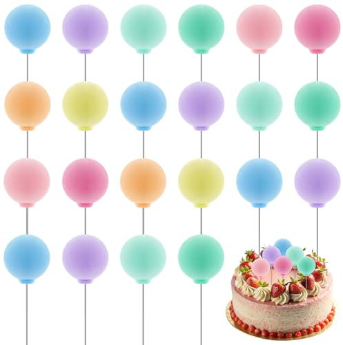 Oruola 24 Stück Tortendeko Kugeln,Tortendeko Luftballons,Torten Deko Kugeln,Cake Topper Luftballons Mini,Mini Luftballon Torte für Hochzeiten Geburtstage Jubiläen Babypartys,Mehrfarbig