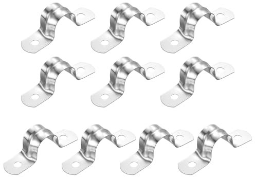 sourcing map 16Pcs Rigid Pipe Straps, 14mm(0.55) 304 Stainless Steel 2 Hole U-Shaped Bracket Tube Hanger Pipe Clamps for Fixing Pipe Cable