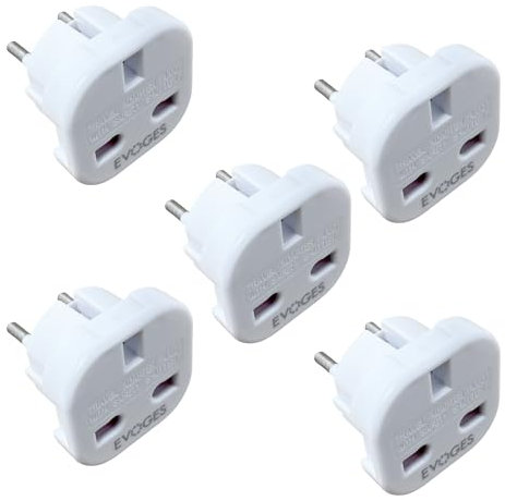 Evoges UK to European EU Travel Adapter Plug Type G to Type C,E,F, 3 Pin to 2 Pin Travel Europe White (Pack of 5)